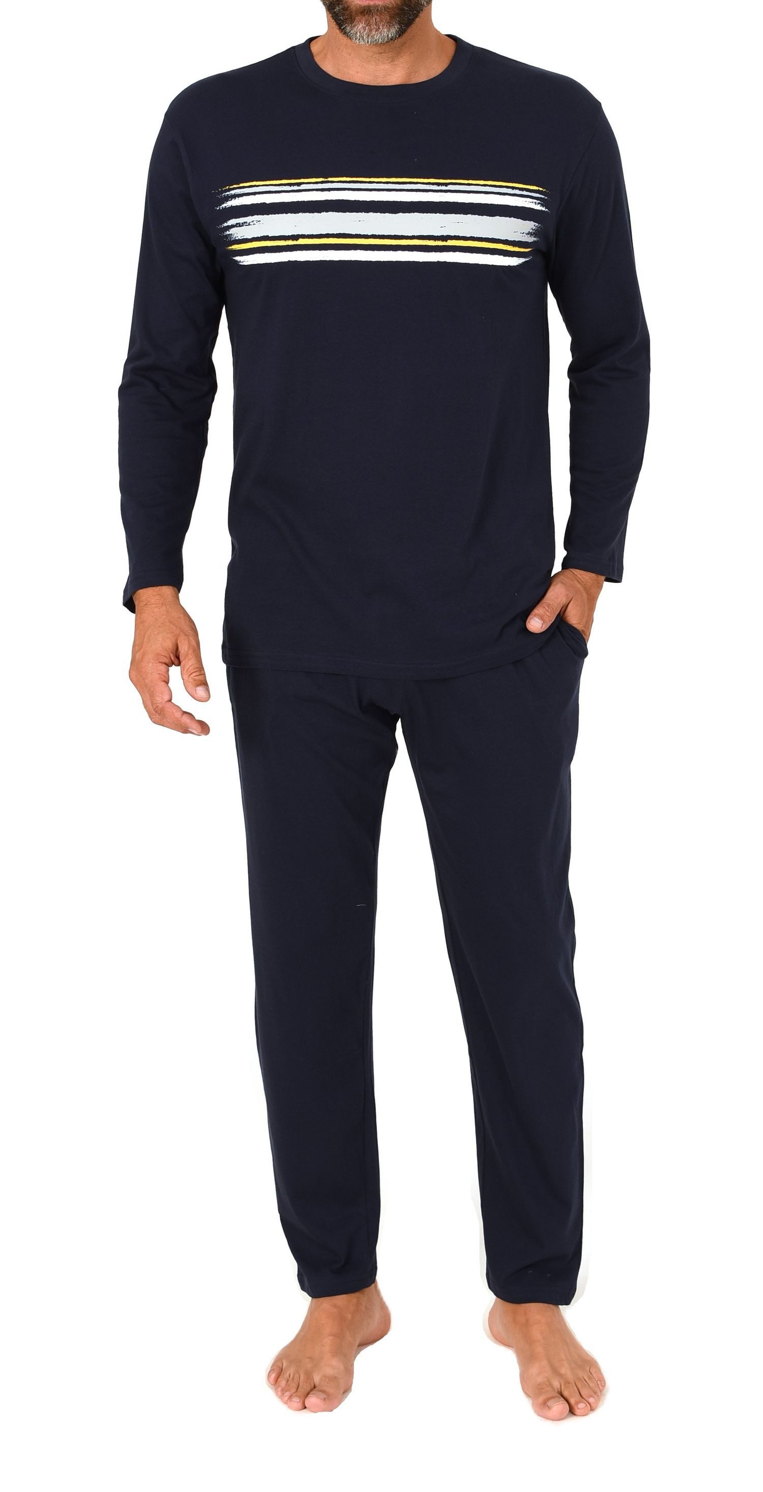 Normann Pyjama Normann Herren Schlafanzug lang mit Frontprint - auch in Übergröße