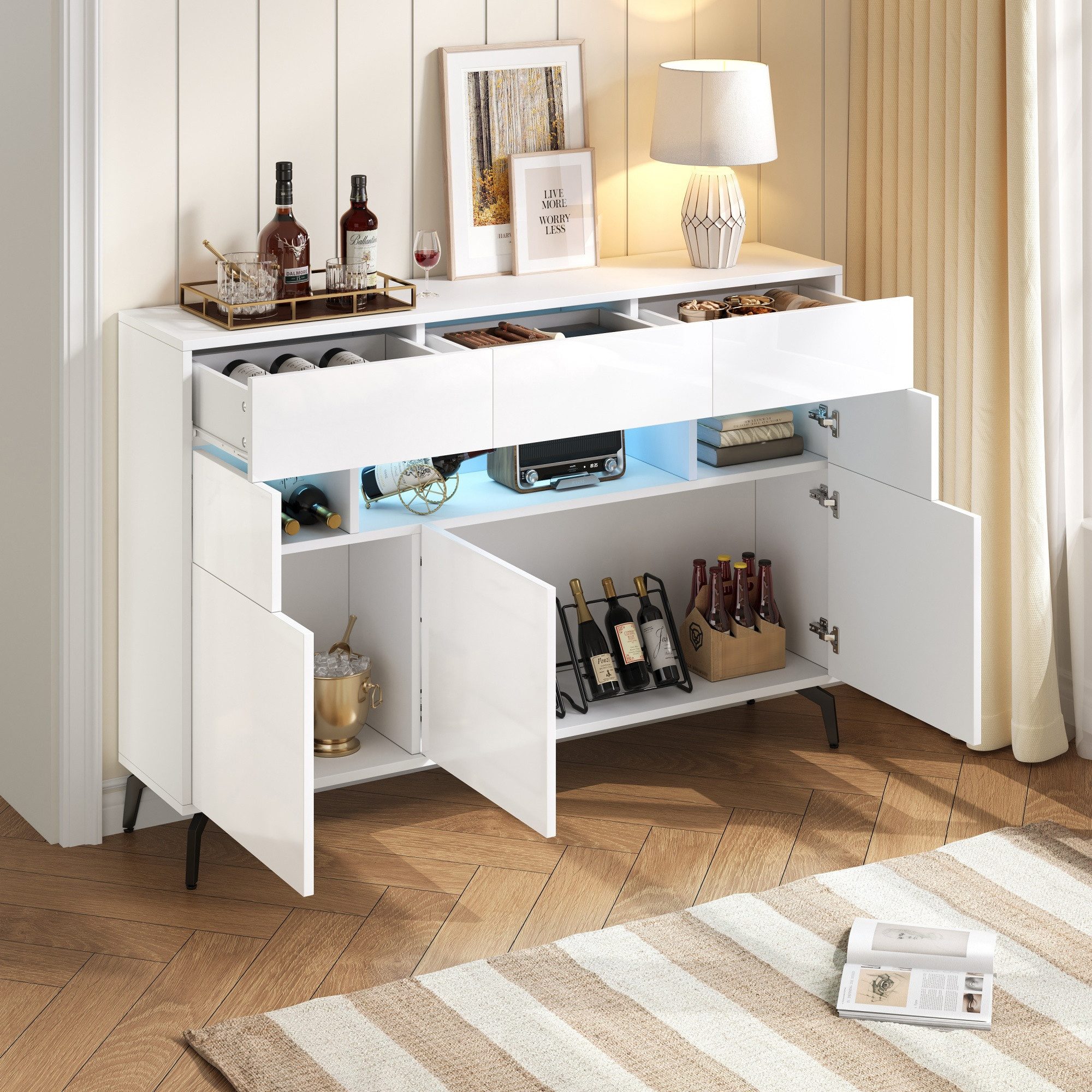OKWISH Sideboard Hochglanz-Kommode mit LED-Lichtleiste (Kommode, günstig online kaufen