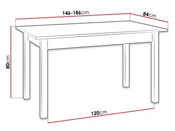 MIRJAN24 Esstisch Quant QA-10 (Ausziehbarer Tisch), Länge mit Einlegeplatten: 186 cm
