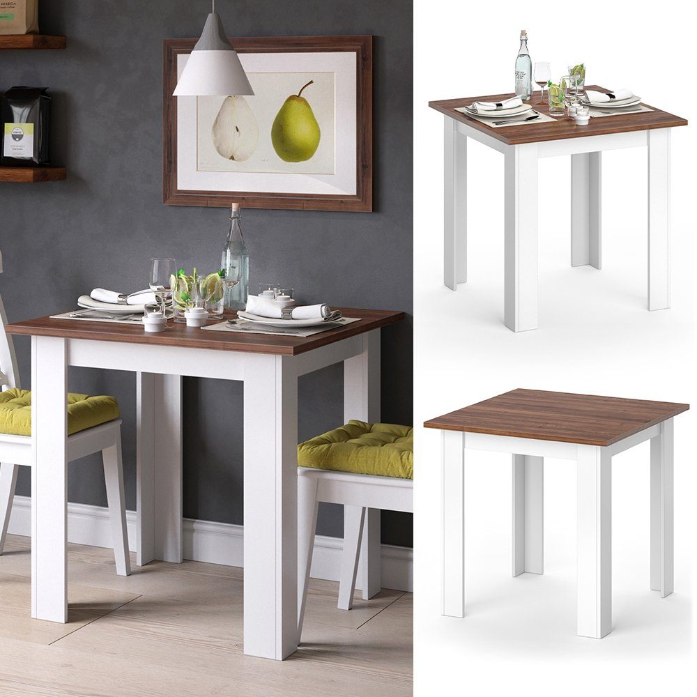 Vicco Esstisch Karlos, Weiß/Nussbaum, 80 x 80 cm günstig online kaufen