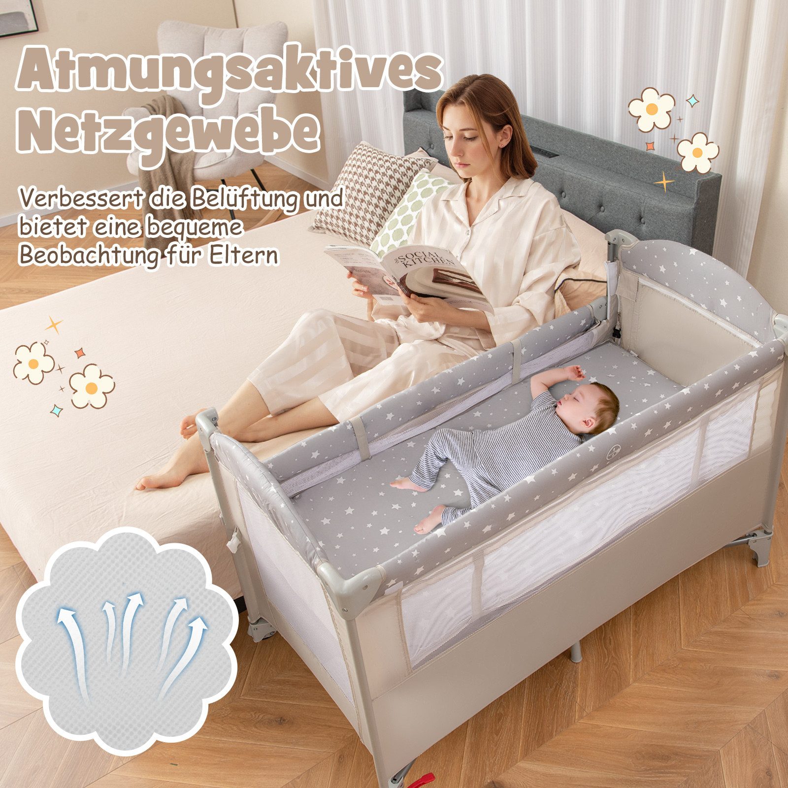 COSTWAY Baby-Reisebett 2 Ebenen 4 in günstig online kaufen