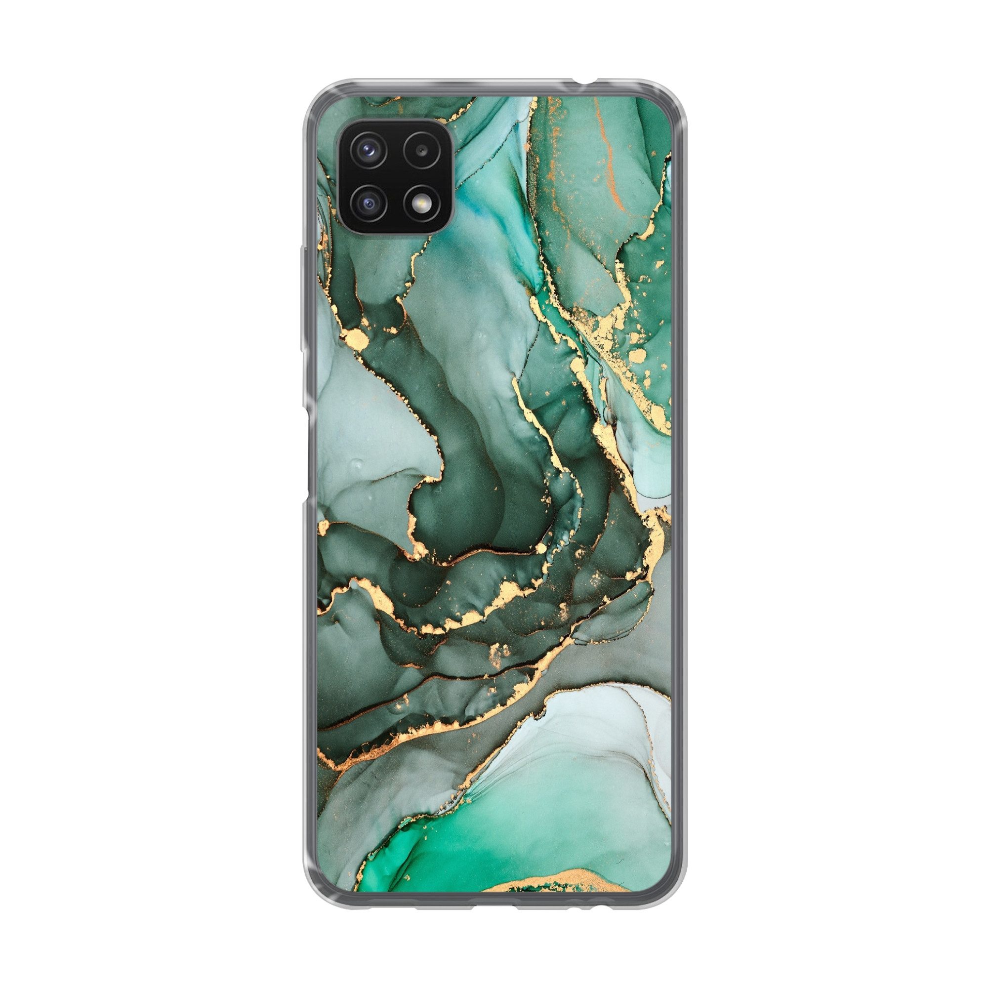 MuchoWow Handyhülle für Samsung Galaxy A22 5G Gold - Marmor - Grün - Luxus - Marmoroptik -, Smartphone-Bumper, Print, Handy Schutzhülle Dünn
