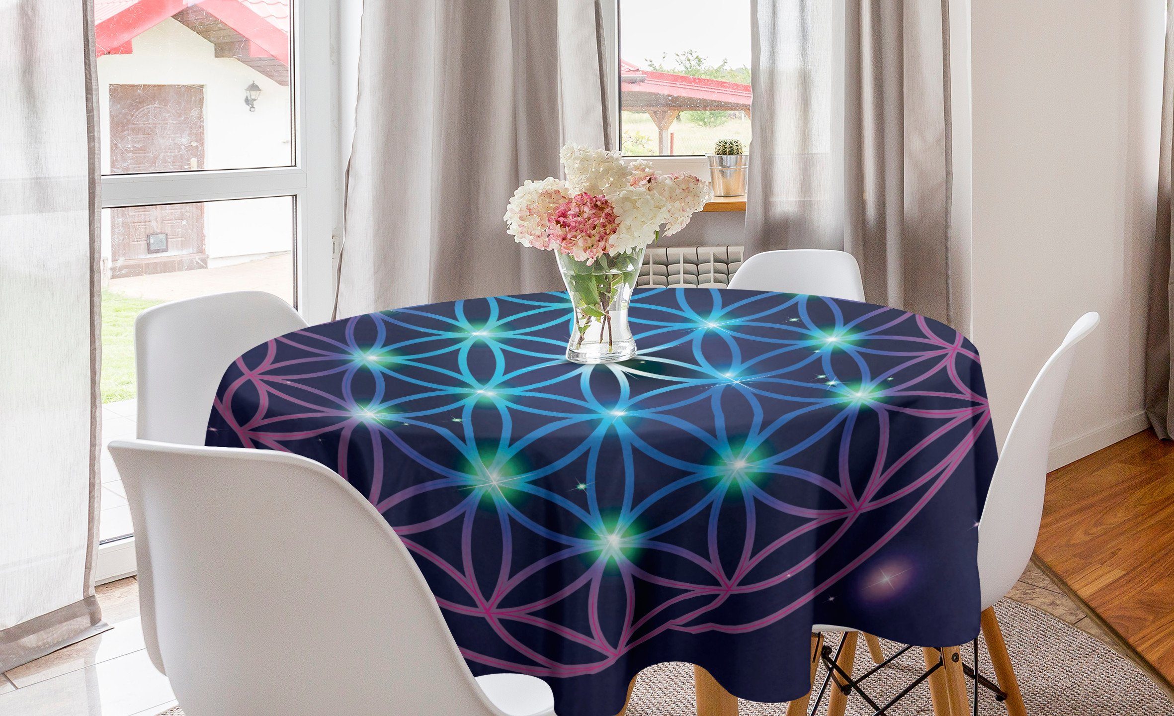 Abakuhaus Tischdecke Kreis Tischdecke Abdeckung Dekoration, Küche des für Ombre Esszimmer Mandala Lebens Blume