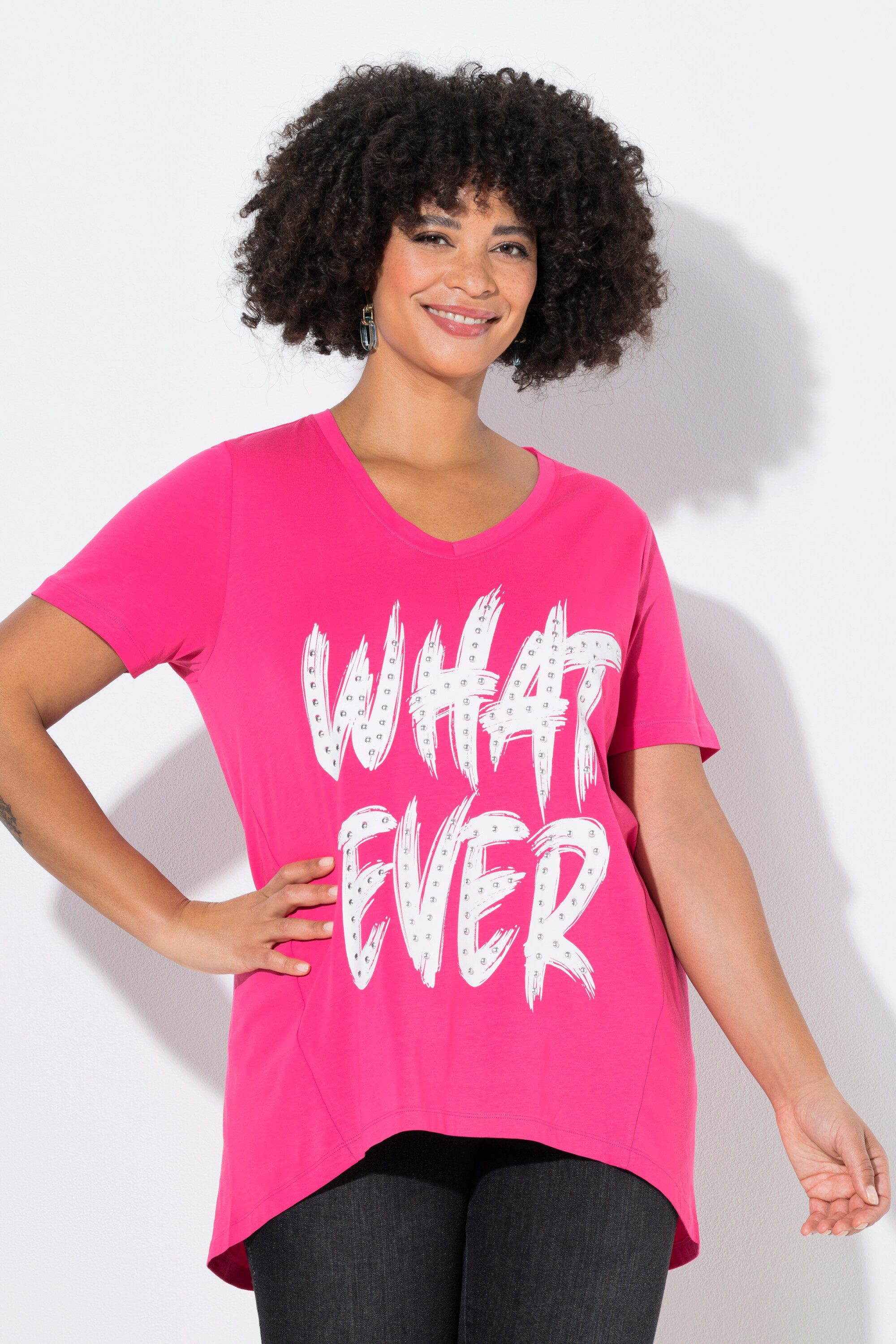 T-Shirt T-Shirt A-Linie Schriftzug mit Ziernieten