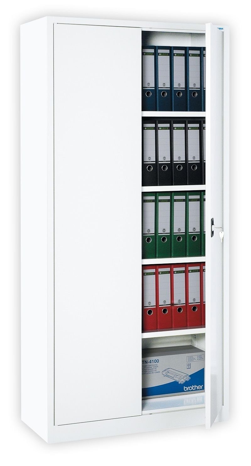 Steelboxx Mehrzweckschrank Aktenschrank Türen: Komplett RAL RAL 9003 montiert, notwendig Montage Signalweiß/ Weiß Signalweiß (1-St) abschließbar Metallschrank 195x92,5x42,2cm Büroschrank Korpus: 9003 keine 