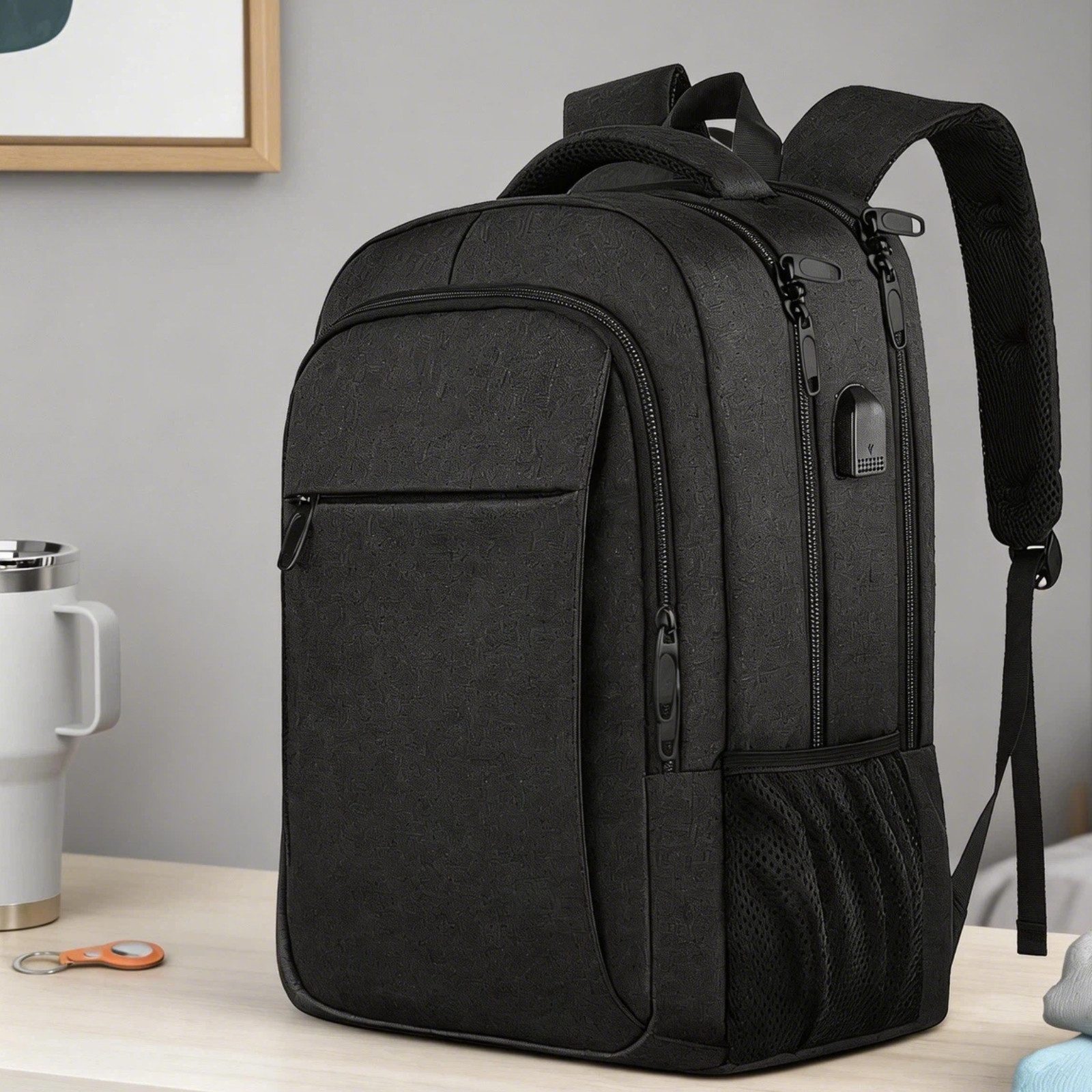 OKWISH Laptoprucksack Laptop Rucksack Schulrucksack Wasserbeständig Laptoptasche (15,6 Zoll Notebook Rucksack, Anti-Diebstahl, mit USB-Lade-Anschluss, Koffergurt), Herren Damen Jungen Teenager Freizeit Arbeit Business Reisen