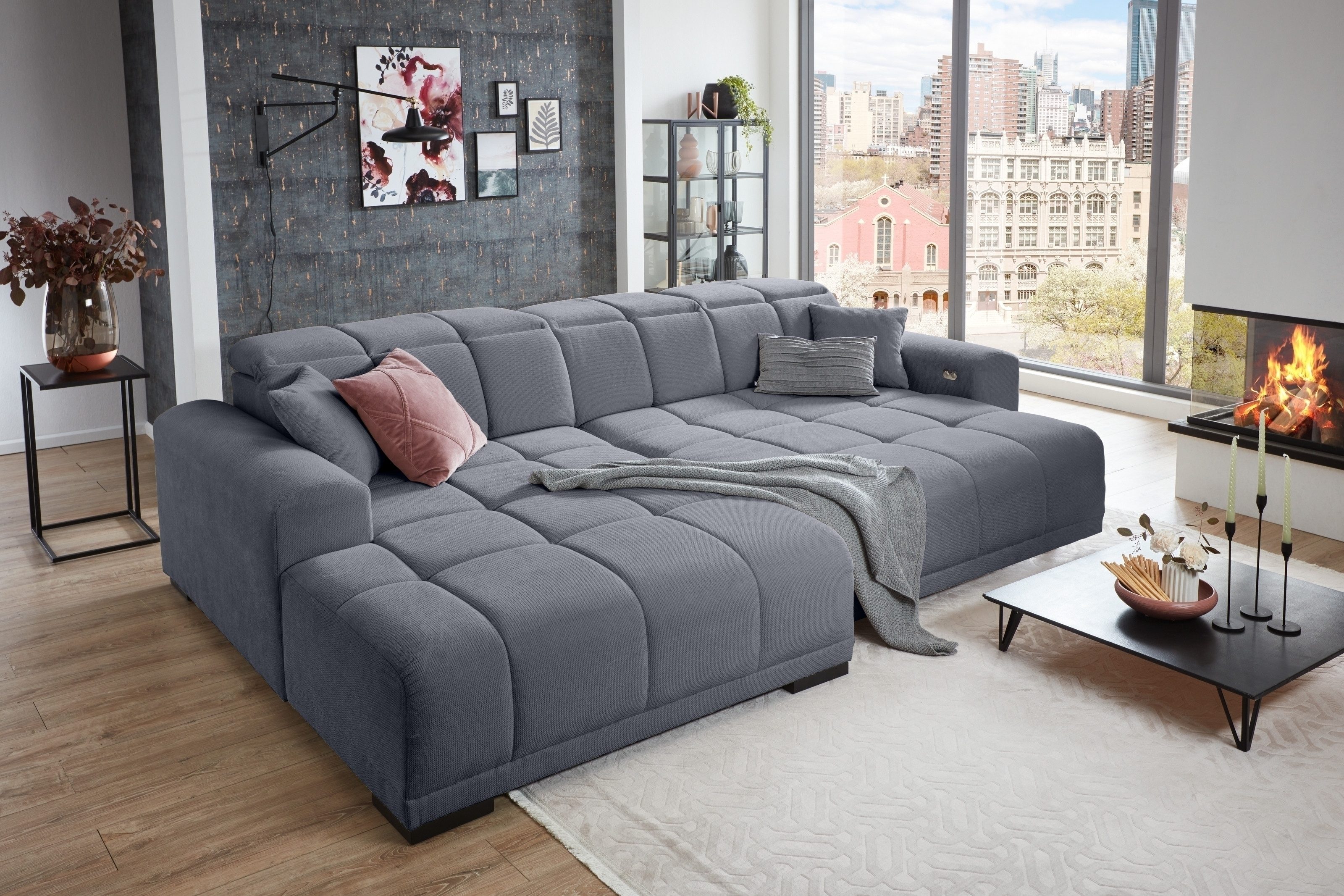 Iwaniccy Wohnlandschaft Kopfteilverstellung, Sitzverstellung, grau - 301x113x195 (BxHxT)