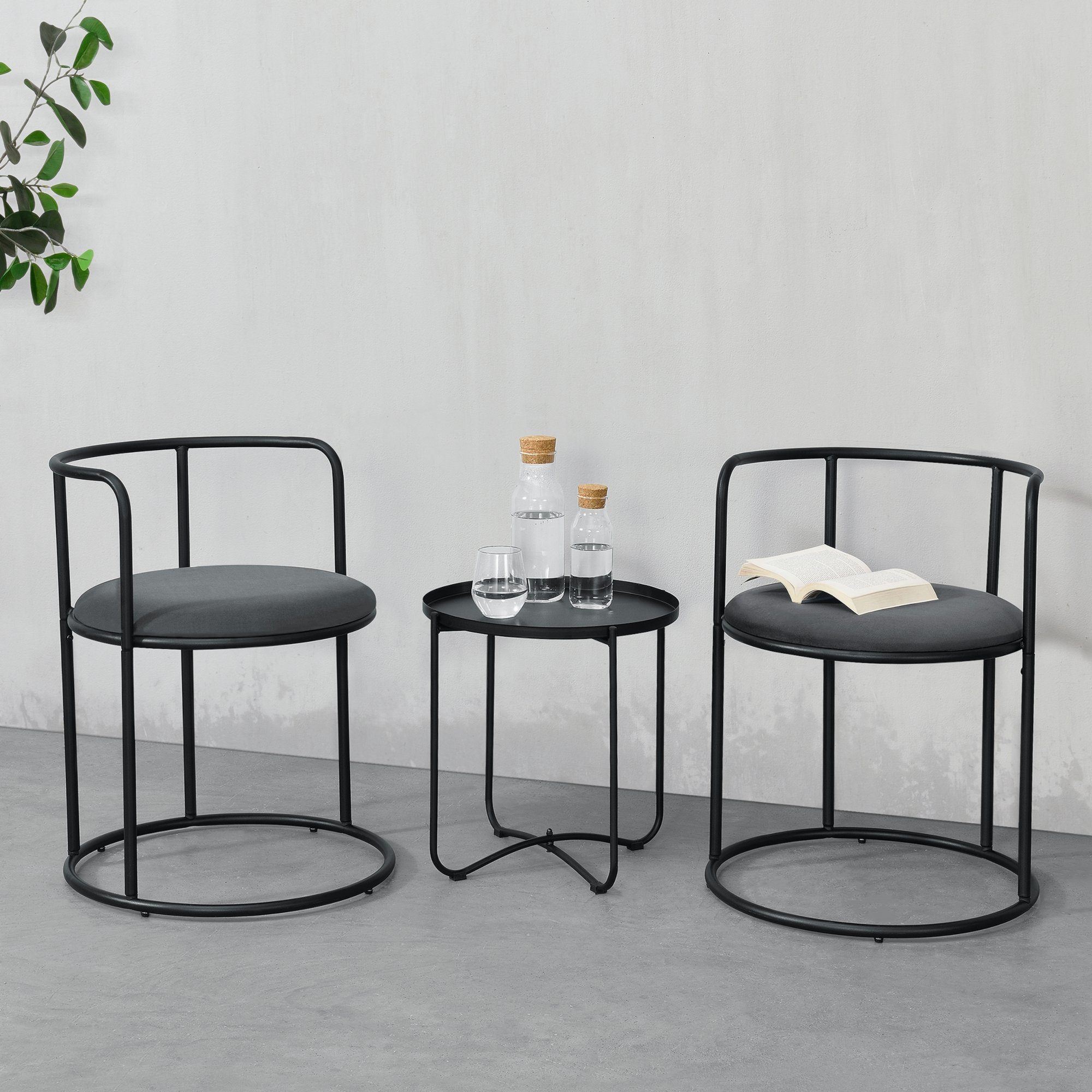 ® Esstisch mit 2 Stühlen weiß Ø80cm Essgruppe Tisch Kunstleder Stühle en.casa 