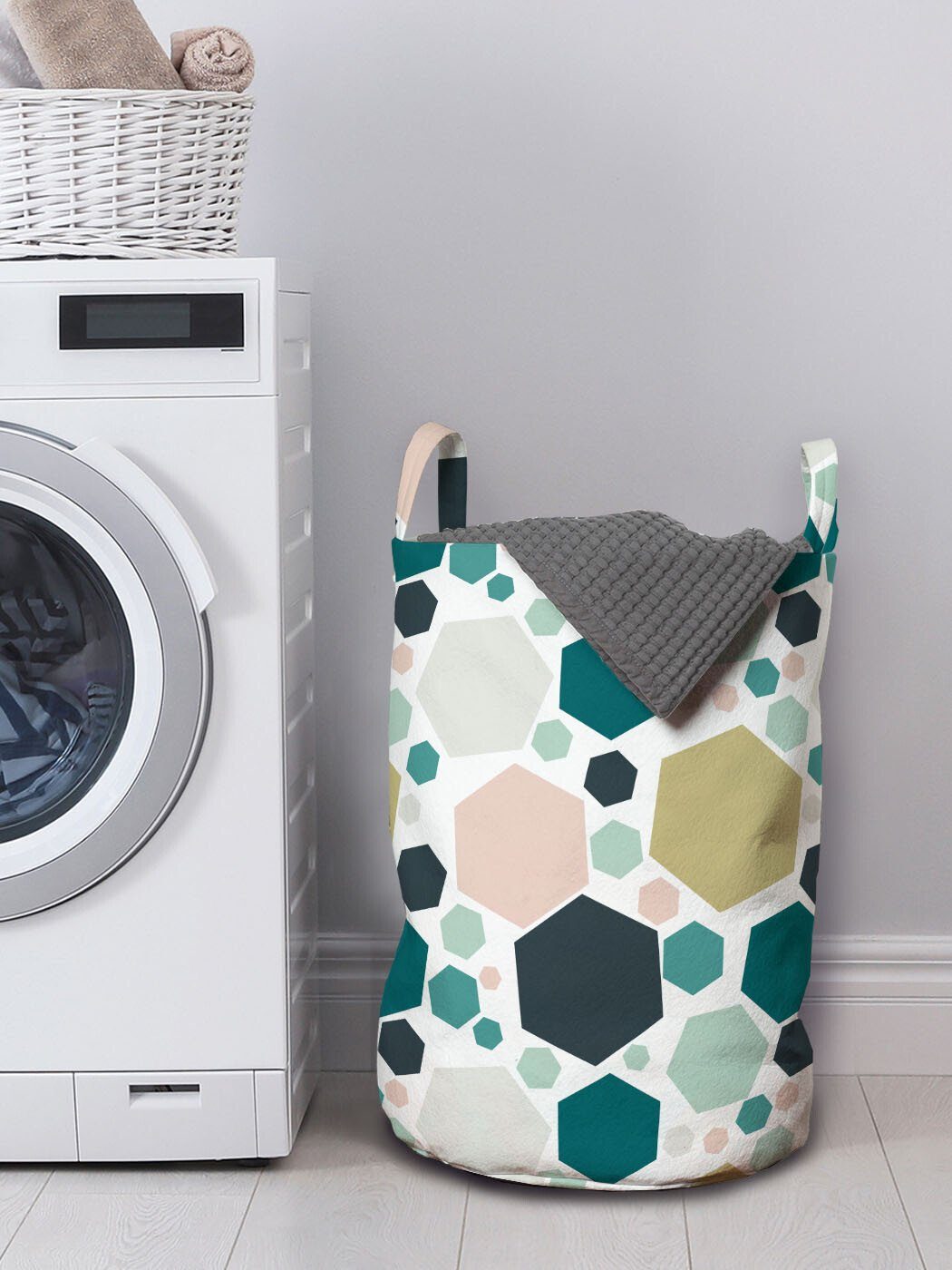 Abakuhaus Wäschesäckchen Wäschekorb mit Griffen Hexagons Abstrakt Waschsalons, einfache Kordelzugverschluss für Verschiedene