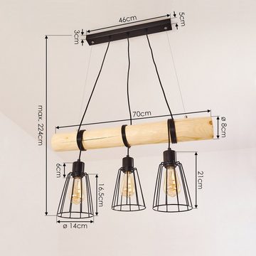 hofstein Pendelleuchte »Pontinvrea« 3-flammige Hängelampe aus Metall/Holz in Schwarz/Natur, ohne Leuchtmittel, Hängeleuchte m. Holzstab u. Gitter-Schirme, Höhe max. 224cm, 3xE27