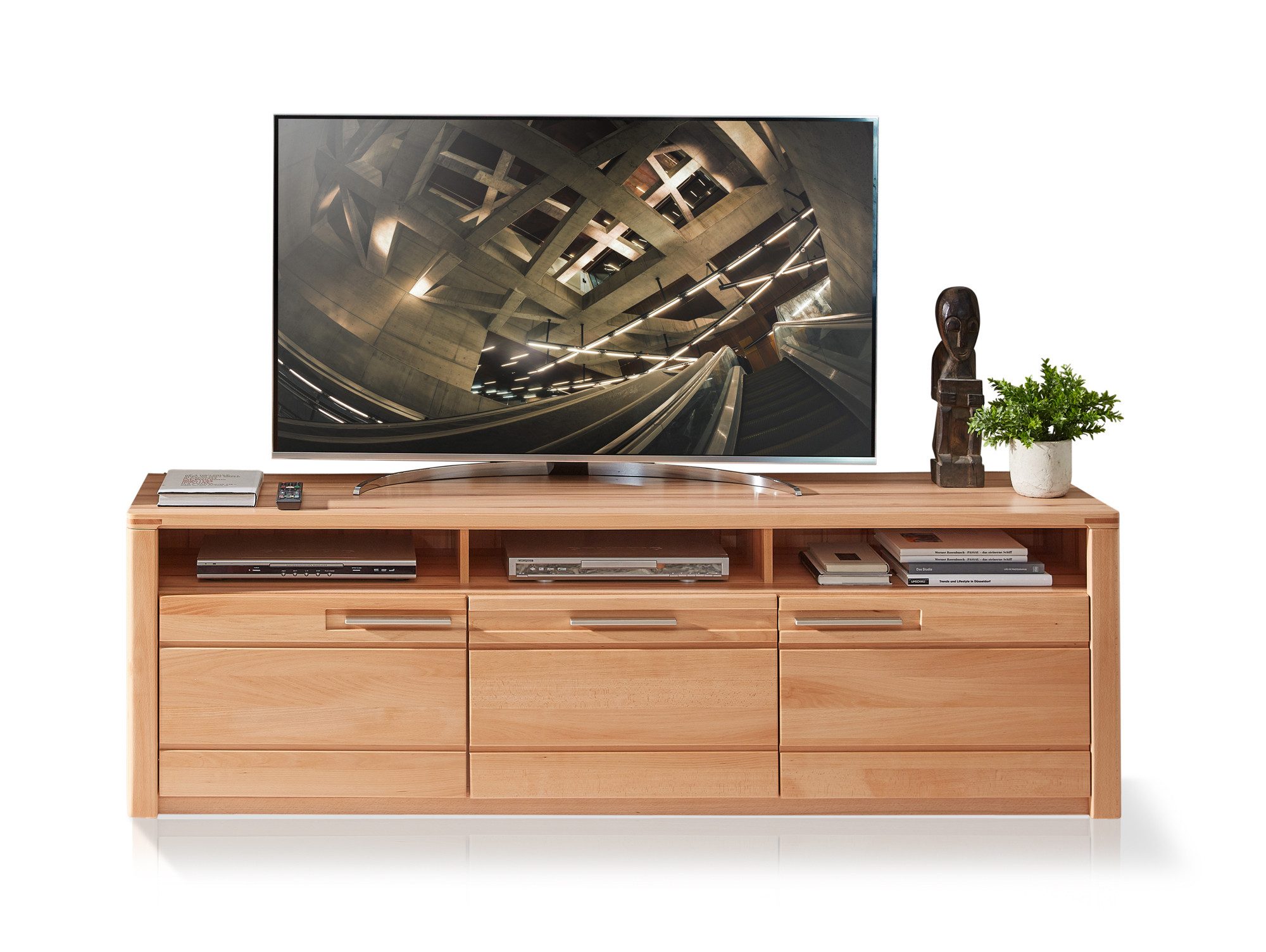 Moebel-Eins TV-Board, NESTOR ONE TV-Unterteil II, Material Teilmassiv, Kernbuche lackiert