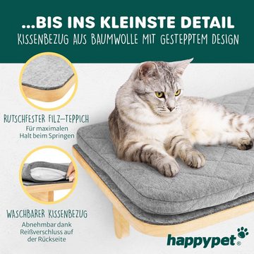 Happypet Katzen-Kletterwand, inkl. 2 x Katzenstufen Luxus Katzenwand Stabil, Massivholz, bis 45 Kg