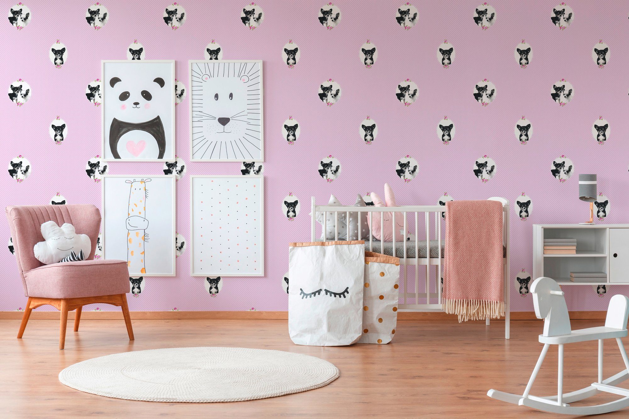 K&L Wall Art living walls Tapete Tiere Stars, Kinderzimmertapete Vliestapete Little glatt, rosa/schwarz