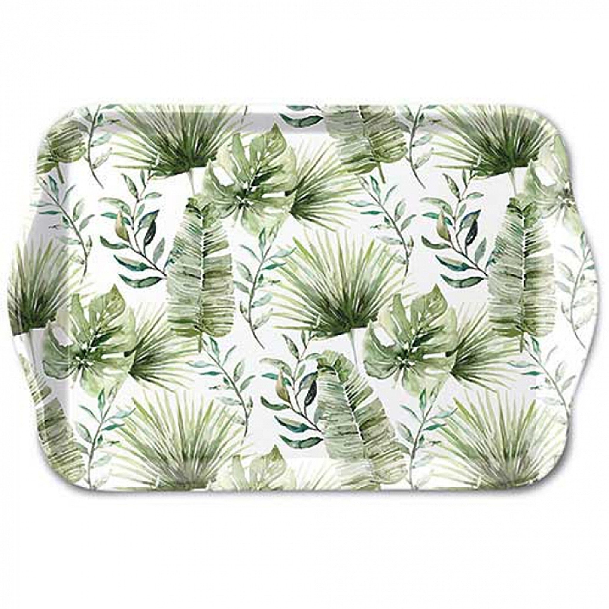 Ambiente Luxury Paper Products Dekotablett, Tablett Melamin 21x13cm mit Tropenblätter Motiv Weiß / Grün