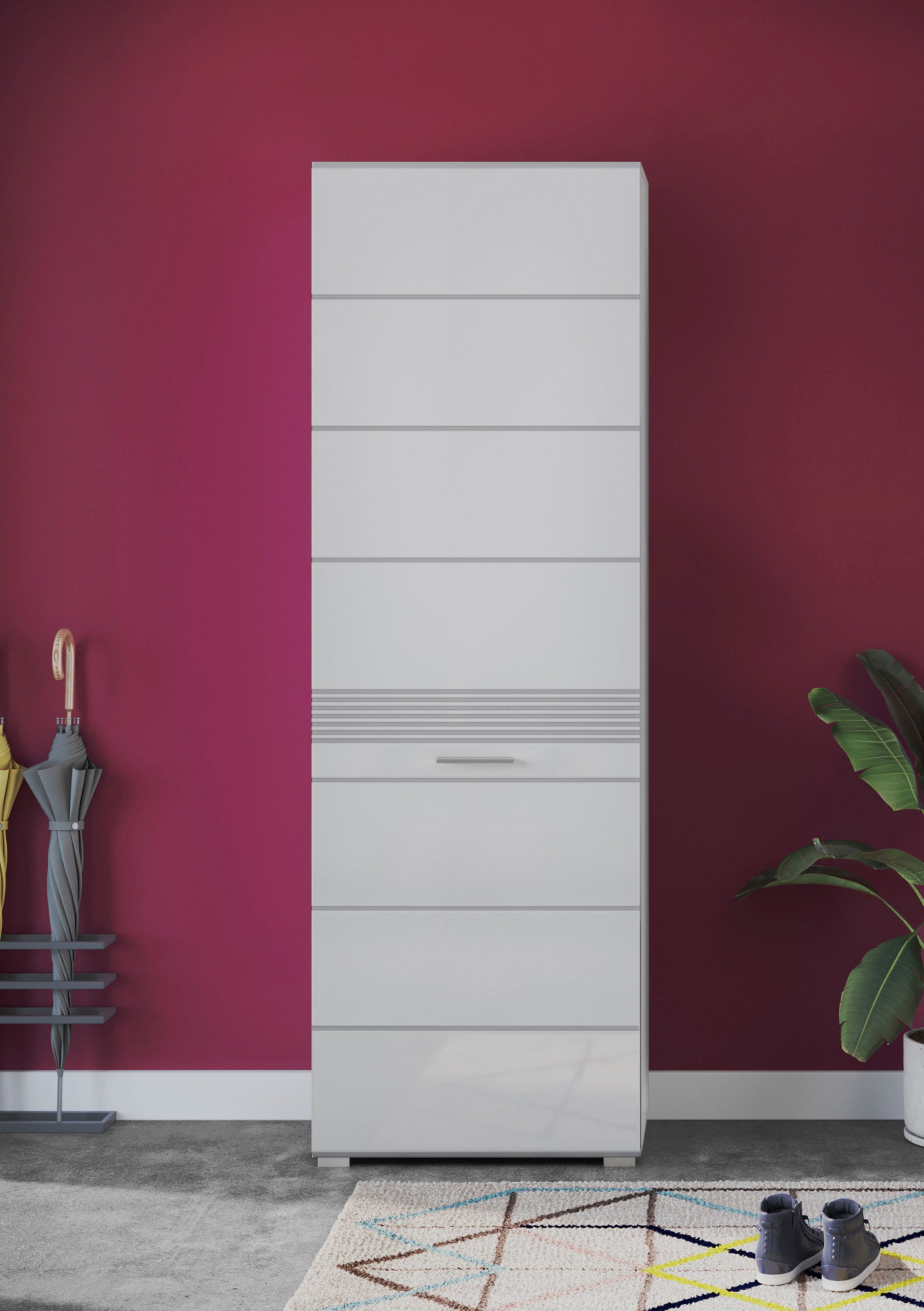 Home affaire Garderobenschrank Malmö, Höhe 190 cm, 1 Tür, 3 Einlegeböden, 1 Kleiderstange Türanschlag wechselbar, hochwertige MDF Front mit Rillenfräsung