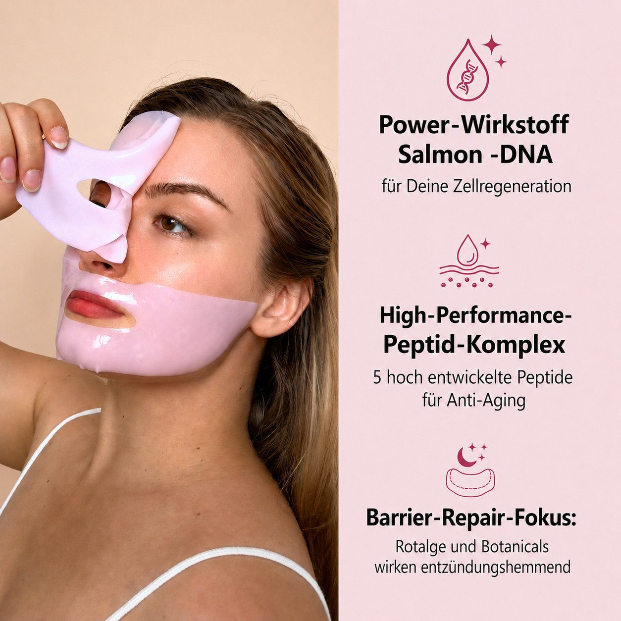Medical Beauty Cosmetics Gesichtsmaske PDRN Hydrogel Maske mit Lachs DNA, Kollagen, Peptid Komplex, 1-tlg., Glass Skin Glow Effekt, mit Niacinamid & Rotalge
