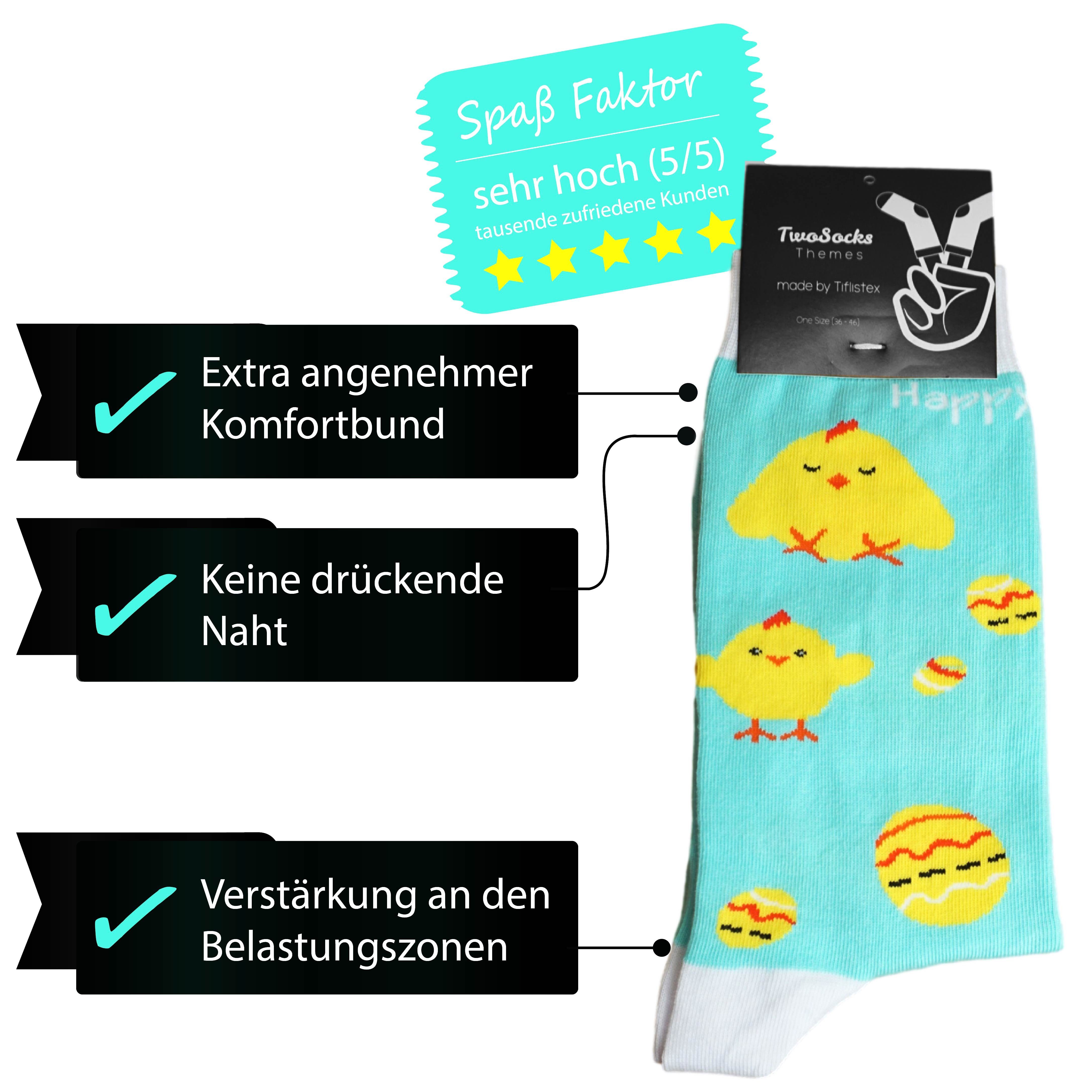 TwoSocks Logoschriftzug Freizeitsocken Herren Motiv Ostern Socken Damen Küken & Baumwolle, mit Einheitsgröße