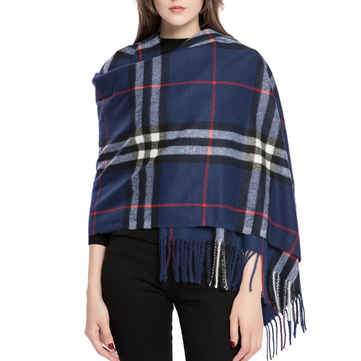 Weicher und Halstuch Plaid Frauen,für für Jormftte winter Winterschal Männer Luxuriöser marineblau