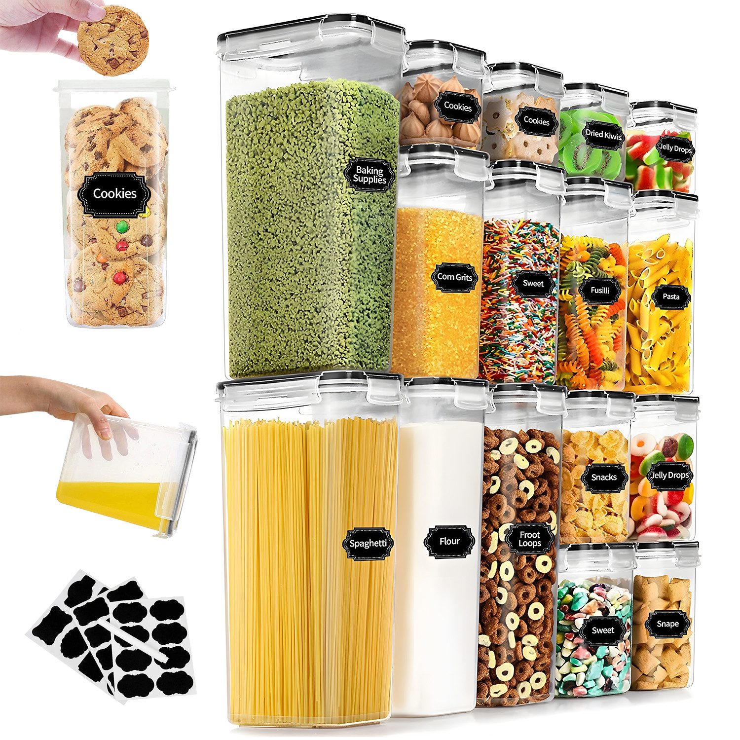 AKKEE Vorratsdose 16 Stück Vorratsdosen mit Deckel Luftdicht, BPA-frei, (16-tlg), Plastik Aufbewahrungsbox mit Deckel Luftdicht