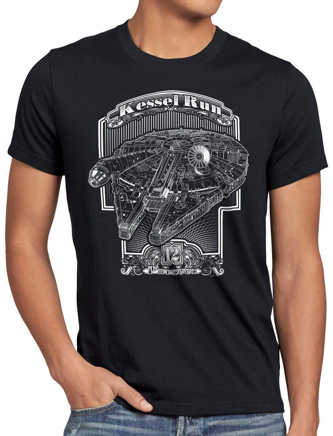 style3 Print-Shirt Herren T-Shirt Kessel Run 12 Parsecs rasender falke sprung millenium falke