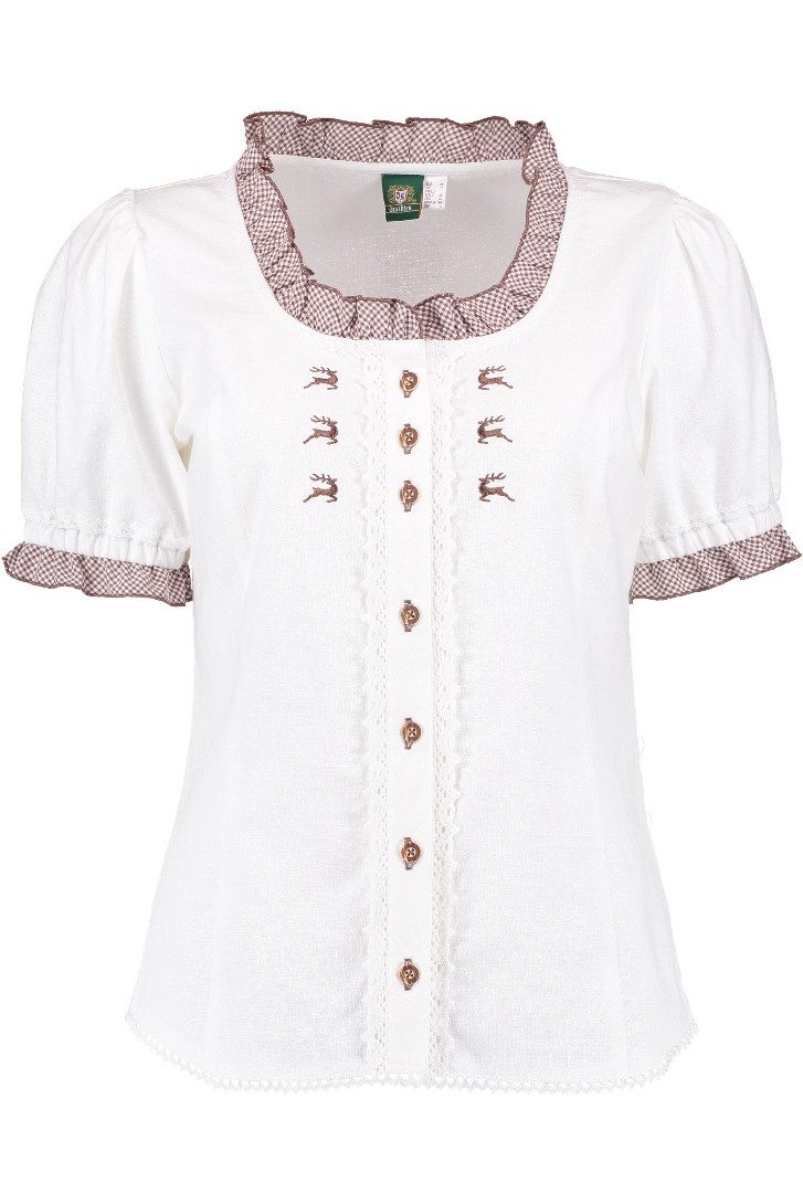 Orbis Textil GmbH & Co. KG Trachtenbluse Trachtenbluse - DEBBY - weiß/mittelblau, weiß/mittelbraun