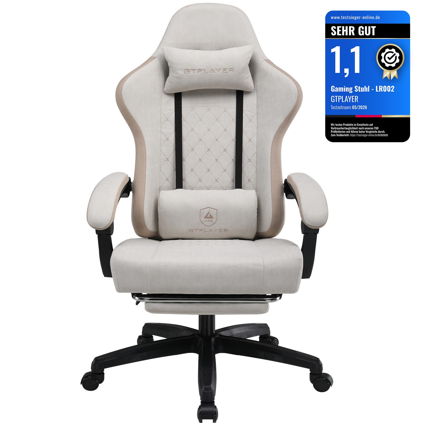 GTPLAYER Gaming-Stuhl Ergonomischer Gaming Sessel Schreibtischstuhl aus Stoff/Kunstleder (Pacekung), Federsitzkissen mit Fußstütze