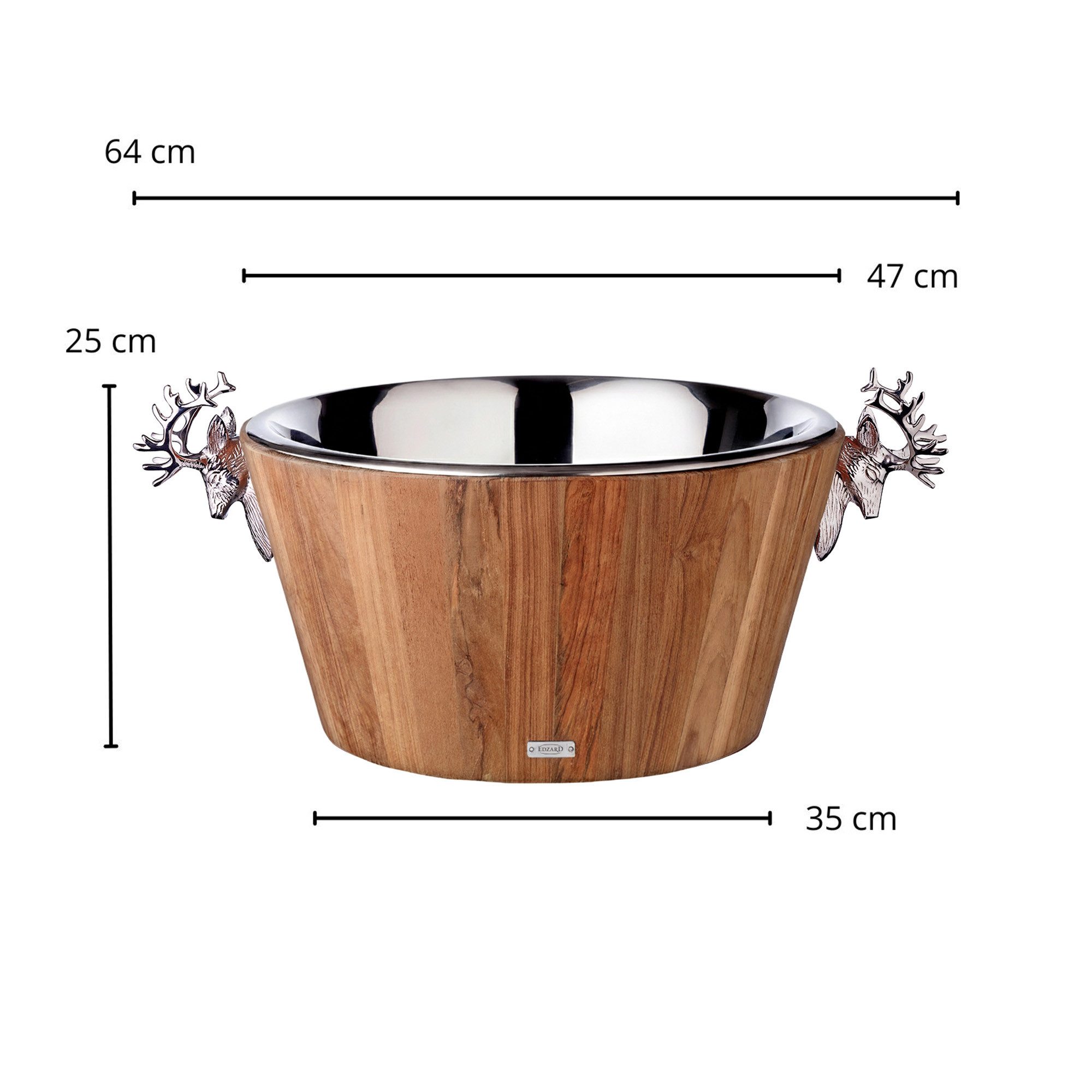 EDZARD Weinkühler Franklin, (Höhe 25 cm, Ø 47 cm), Teakholz mit Edelstahlwanne