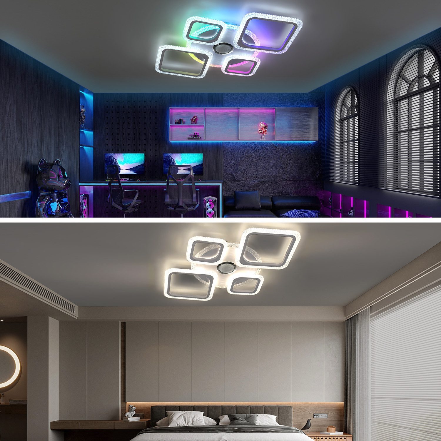 oyajia LED Deckenleuchte 50W Deckenlampe RGB Farbspiel, Dimmbar mit Fernbedienung, RGB-Hintergrundbeleuchtung, LED fest integriert, RGB, moderne deckenleuchten, – Bild 3 von 5