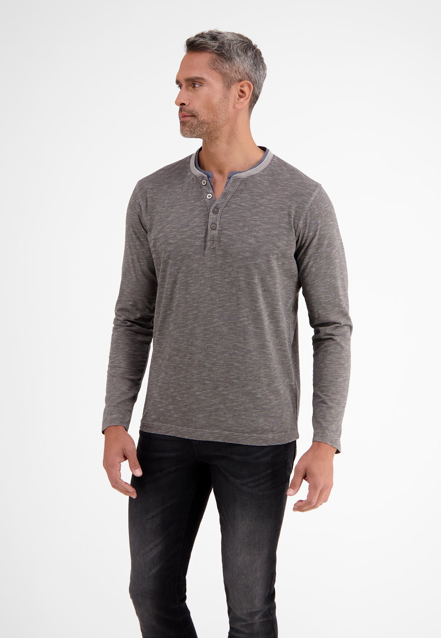 LERROS Sweatshirt LERROS Serafinoshirt mit Fineliner-Streifen SMOKY GREY
