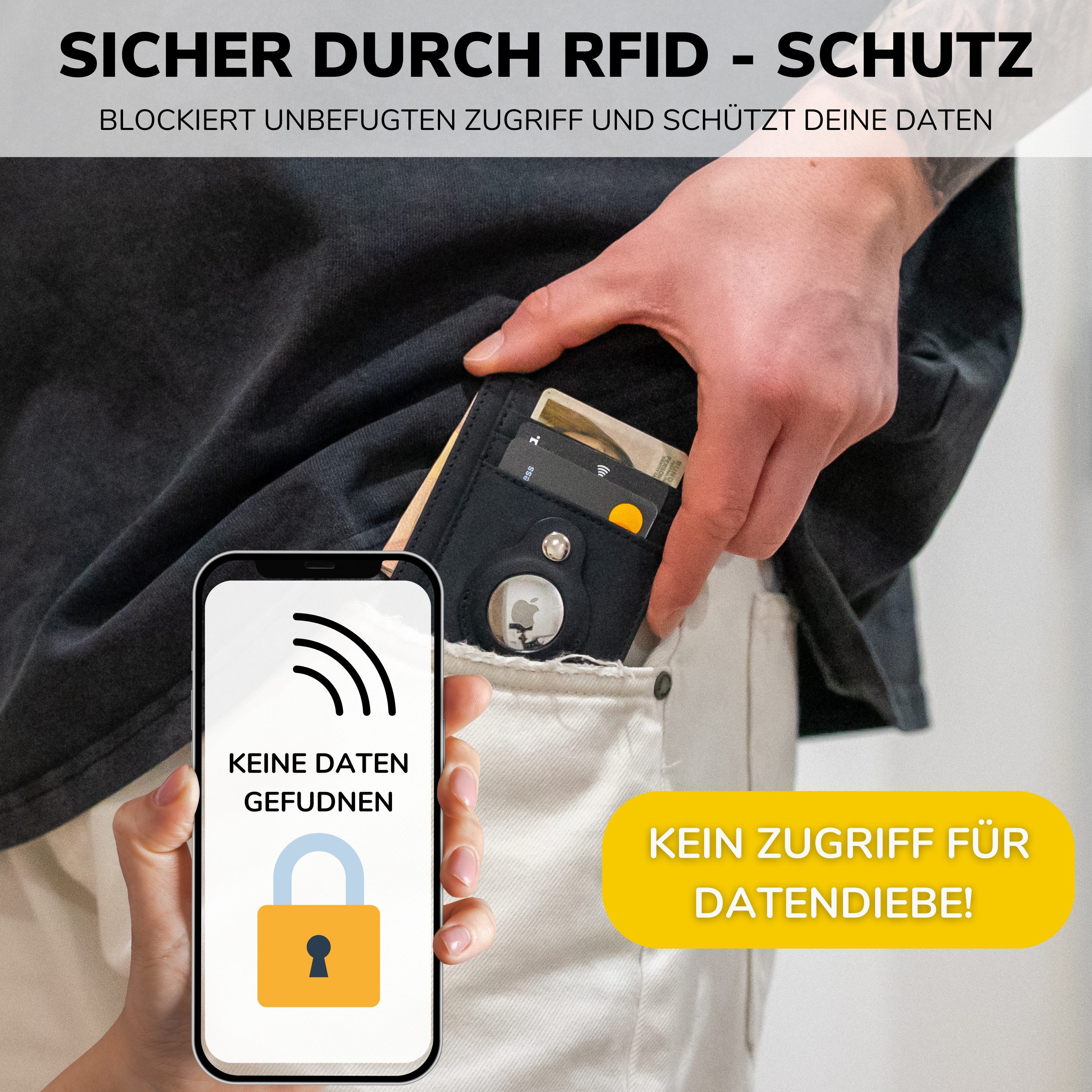 SLIMJACK Mini Geldbörse Apple AirTag Wallet - Herren - echt Leder - RFID-Schutz - Cardholder (Slim Wallet), - Kleiner Geldbeutel - Portemonnaie - Kartenhalter - – Bild 4 von 5