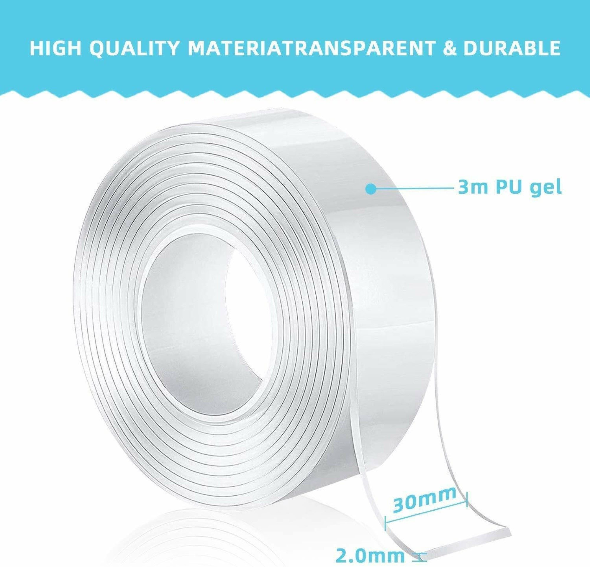 Dorzu Doppelklebeband Nano Power Tape: Transparentes, ultrastarkes, doppelseitiges Klebeband (Nano-Tape-Set, 1x Nano Tape) Superhaftendes, rückstandsloses Nano-Klebeband