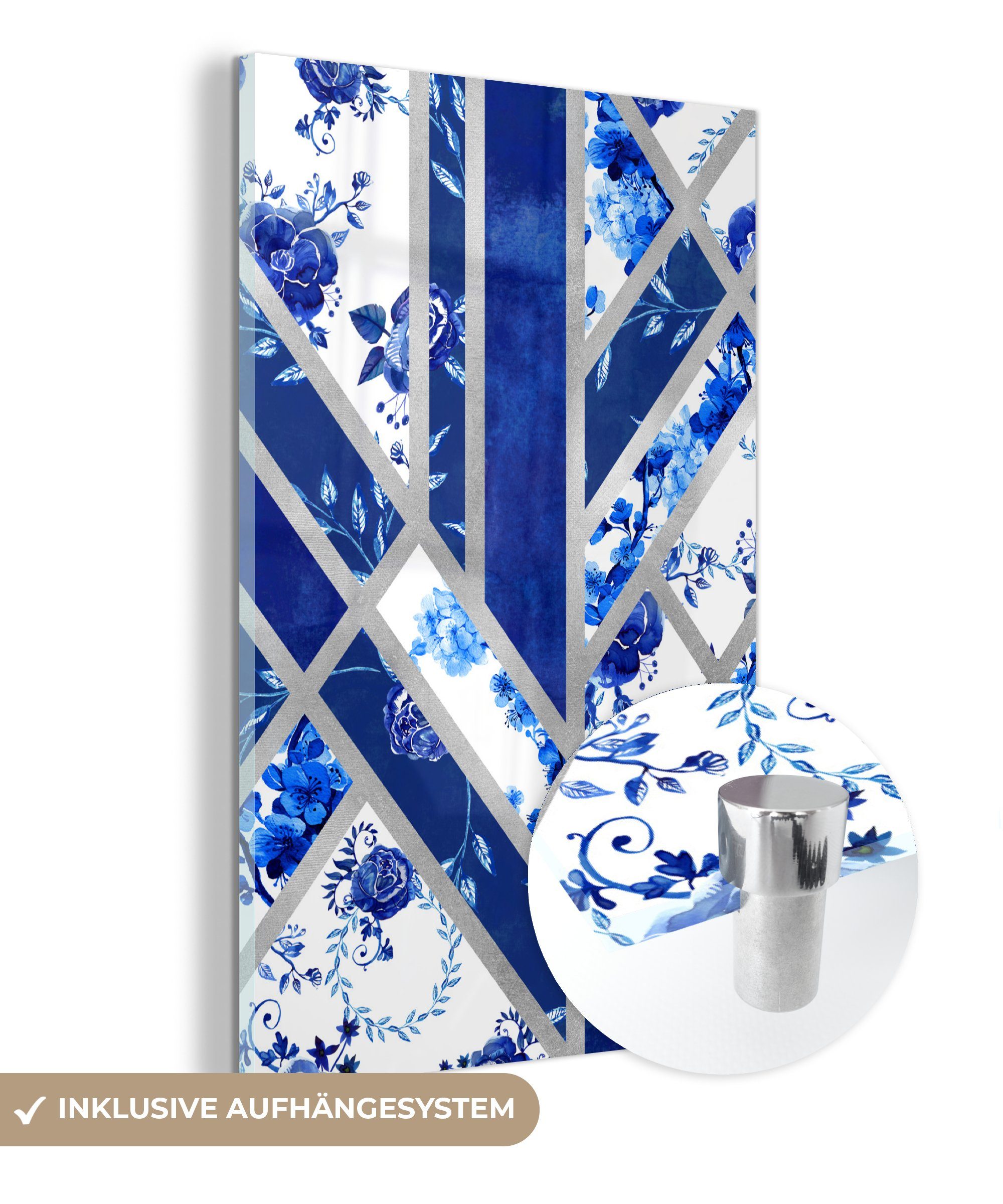 MuchoWow Acrylglasbild Delfter Blau - Design - Luxus, (1 St), Glasbilder - Bilder auf Glas Wandbild - Foto auf Glas - Wanddekoration