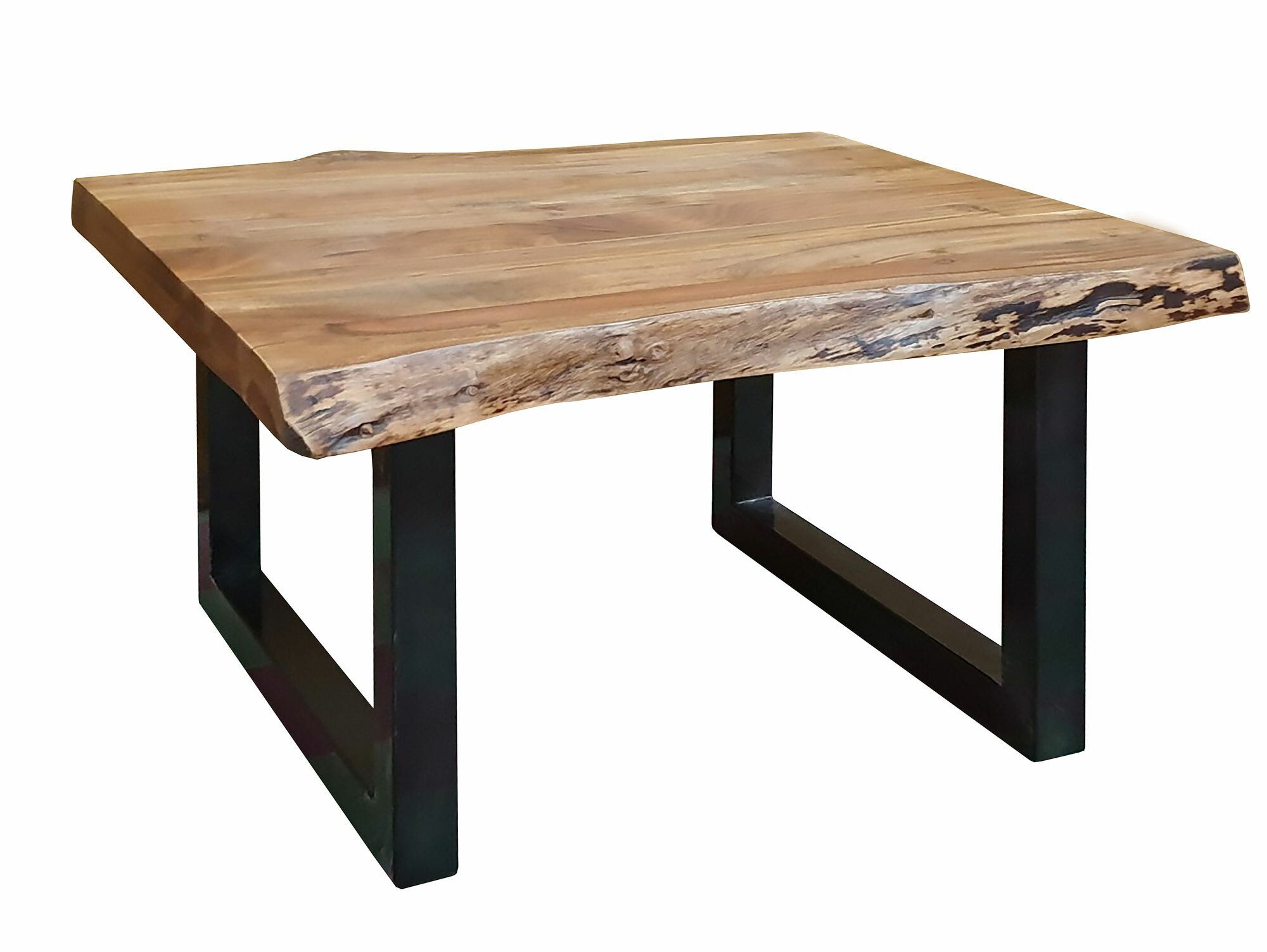 Moebel-Eins Couchtisch, DUISBURG Couchtisch mit echter Baumkante, Material Massivholz,Akazie/Beine schwarz