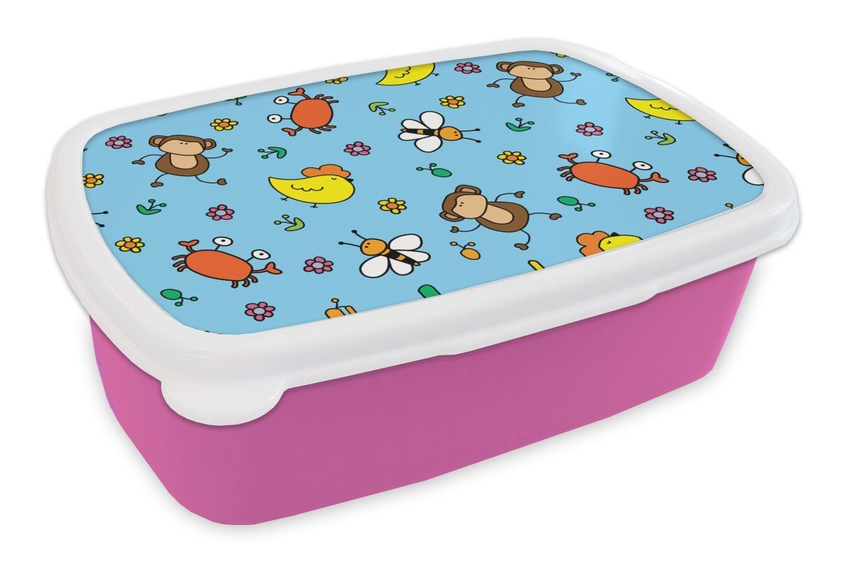 MuchoWow Tiere Brotdose Kunststoff, Lunchbox Erwachsene, Brotbox Snackbox, Kinder, - Muster, Kunststoff - rosa (2-tlg), Bienen für Mädchen,