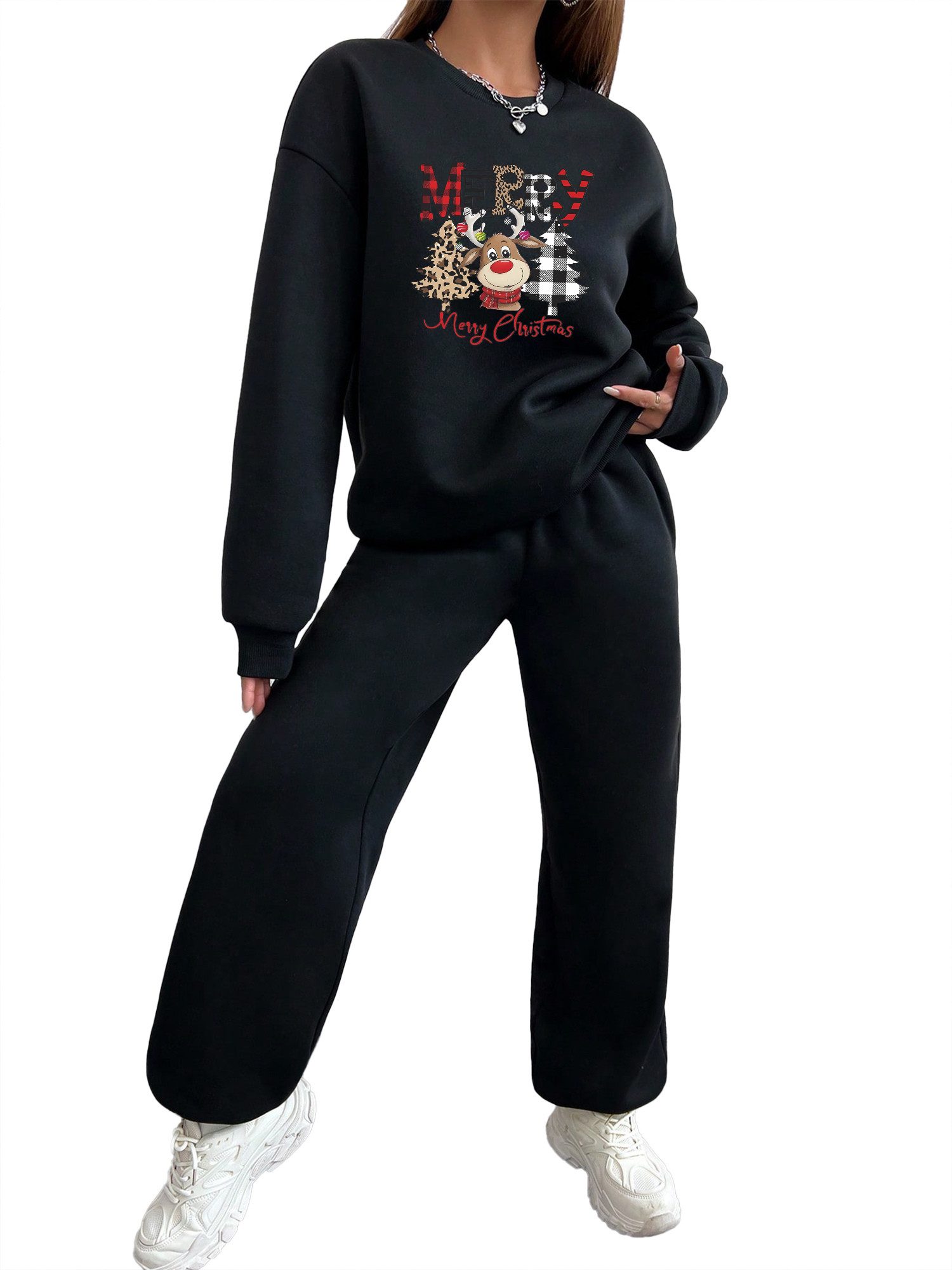 PYLIKE Jogginganzug SET Damen Trainingsanzug Weihnachten Print Sweatshirt & günstig online kaufen