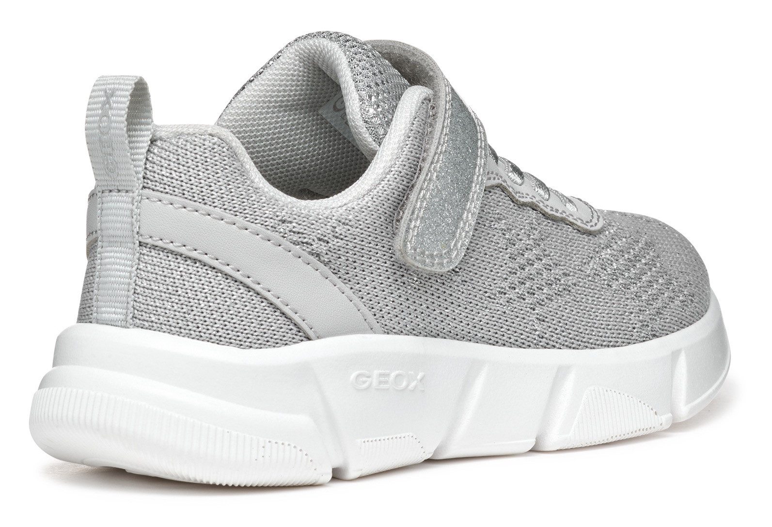 Geox J ARIL GIRL Sneaker, Knitwear Sneaker, Klettschuh mit glitzerndem Klettriegel