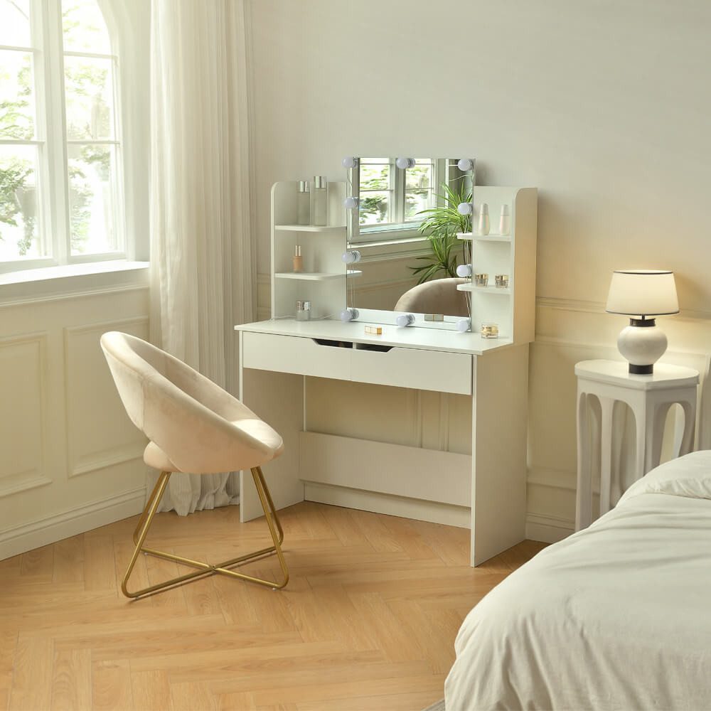 HOME DELUXE Schminktisch KYLIE - 130 x 80 x 40 cm, einstellbare LED Beleuchtung & Stauraum I Frisiertisch