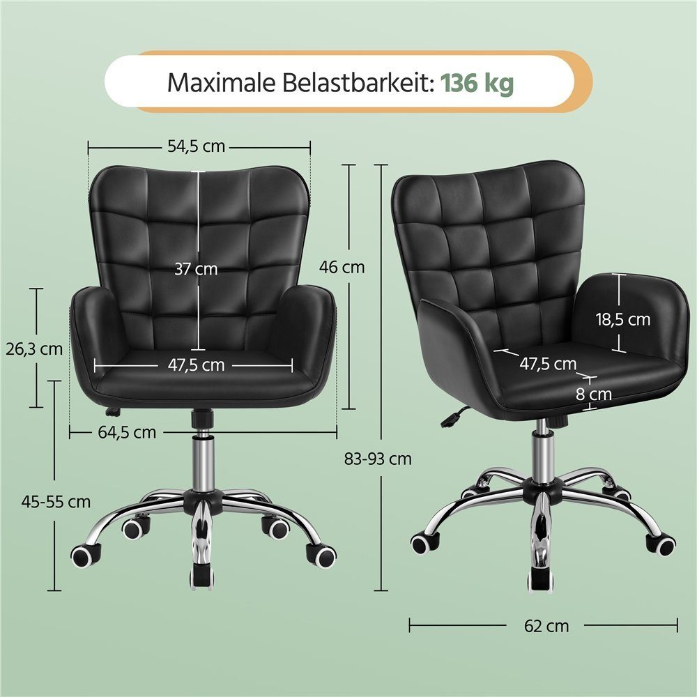 höhenverstellbar Ergonomischer schwarz Drehstuhl, Yaheetech Bürostuhl Schreibtischstuhl