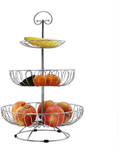 Auroni Etagere, Metall, Obstschale - Obstkorb - Obst Etagere - Aufbewahrung für Gemüse/Snacks - schwarz - 3-stöckig