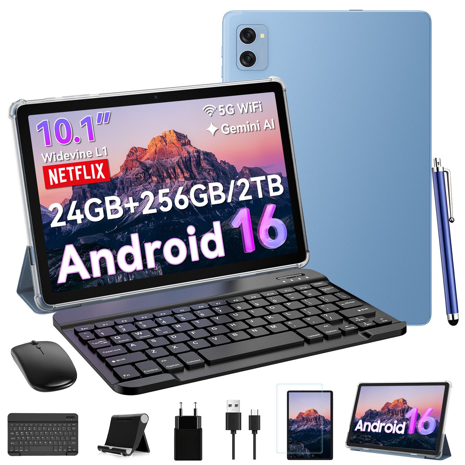TABWEE T2 2026 10" Android 16 256GB WiFi mit Tastatur/Maus/Stift Tablet (10.1", 256 GB, Android16, Android 16, 256 GB, Gemini Al Magic, Octa Core Prozessor)