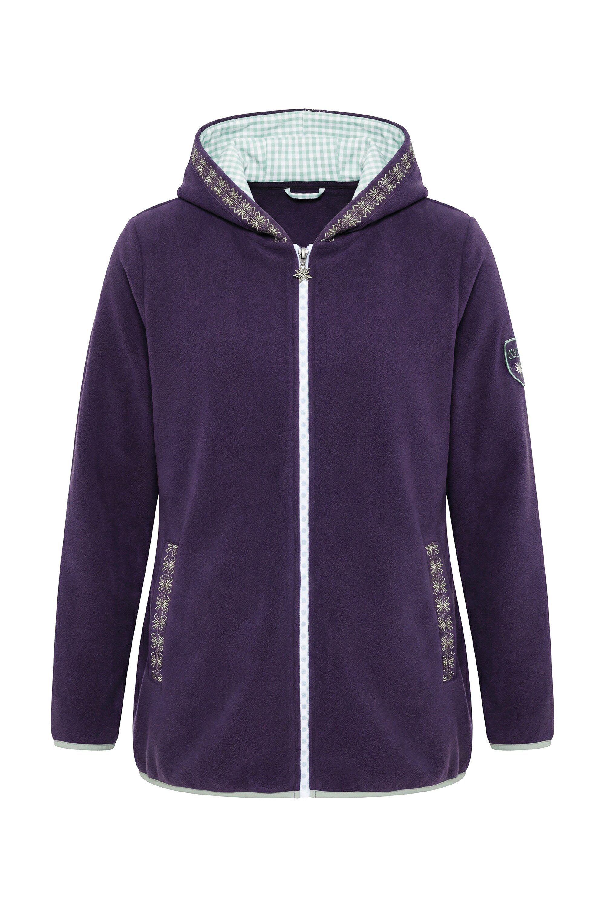 Ulla Popken Sweatjacke Trachten-Fleecejacke Kapuze Zierstickerei Langarm