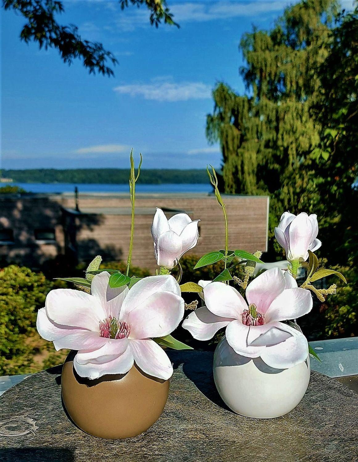 Kunstblume Deko Blume Magnolie FEMI im beigen Keramiktopf, zartrosa, 20cm, Ø17cm Magnolie, artplants, Höhe 20.0 cm