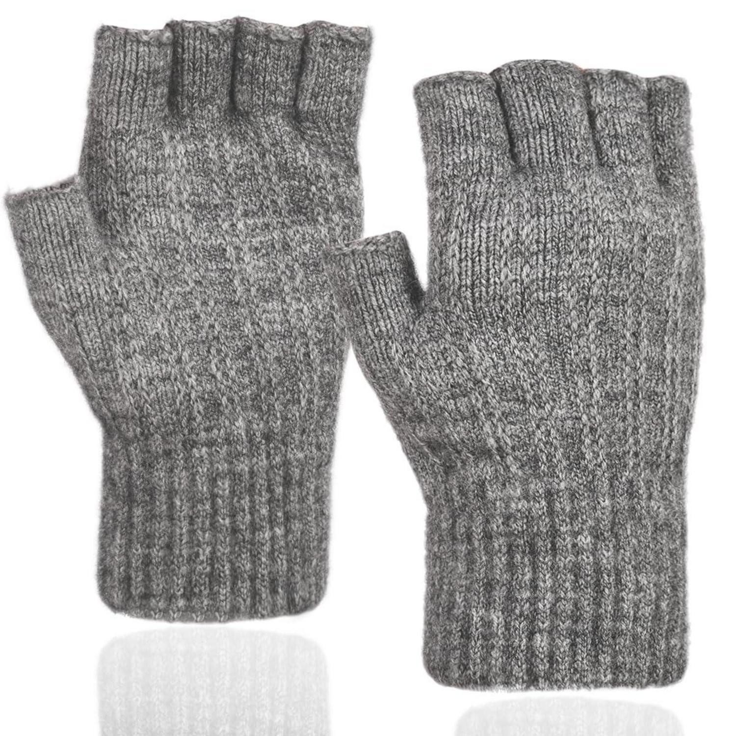 LuxusKollektion Laufhandschuhe Fingerlose Handschuhe Grau Herren Damen Warm Strick (1-St)
