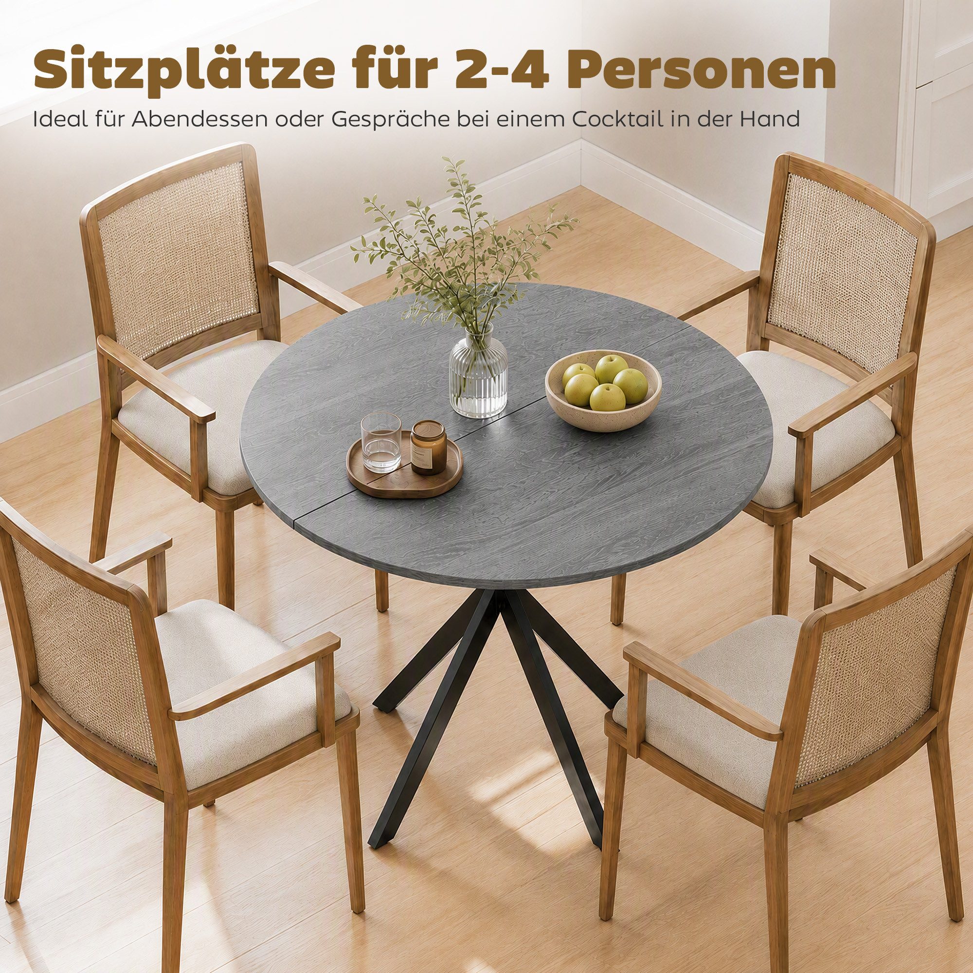 HOMCOM Esstisch Küchentisch im Industriestil mit Stahlbeinen für 2 Personen (für Esszimmer, Küche, Wohnzimmer, 1-St., rund, 80 x 80 x 75 cm), Grau – Bild 4 von 5