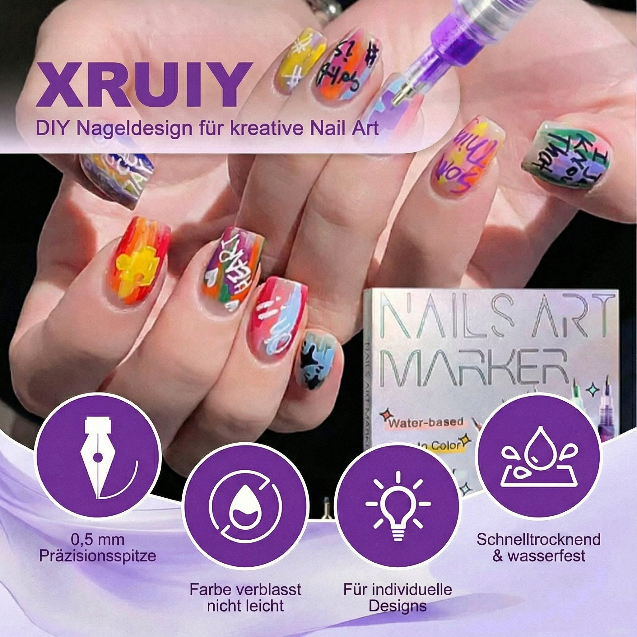 Futicare Nageldesign Zubehör 12 Farben Nail Art Stifte Set, 0,5 mm, Präzisionsspitze für feine Linien 12-tlg., Nail Art Pens für DIY Maniküre und kreatives Nage – Bild 4 von 5