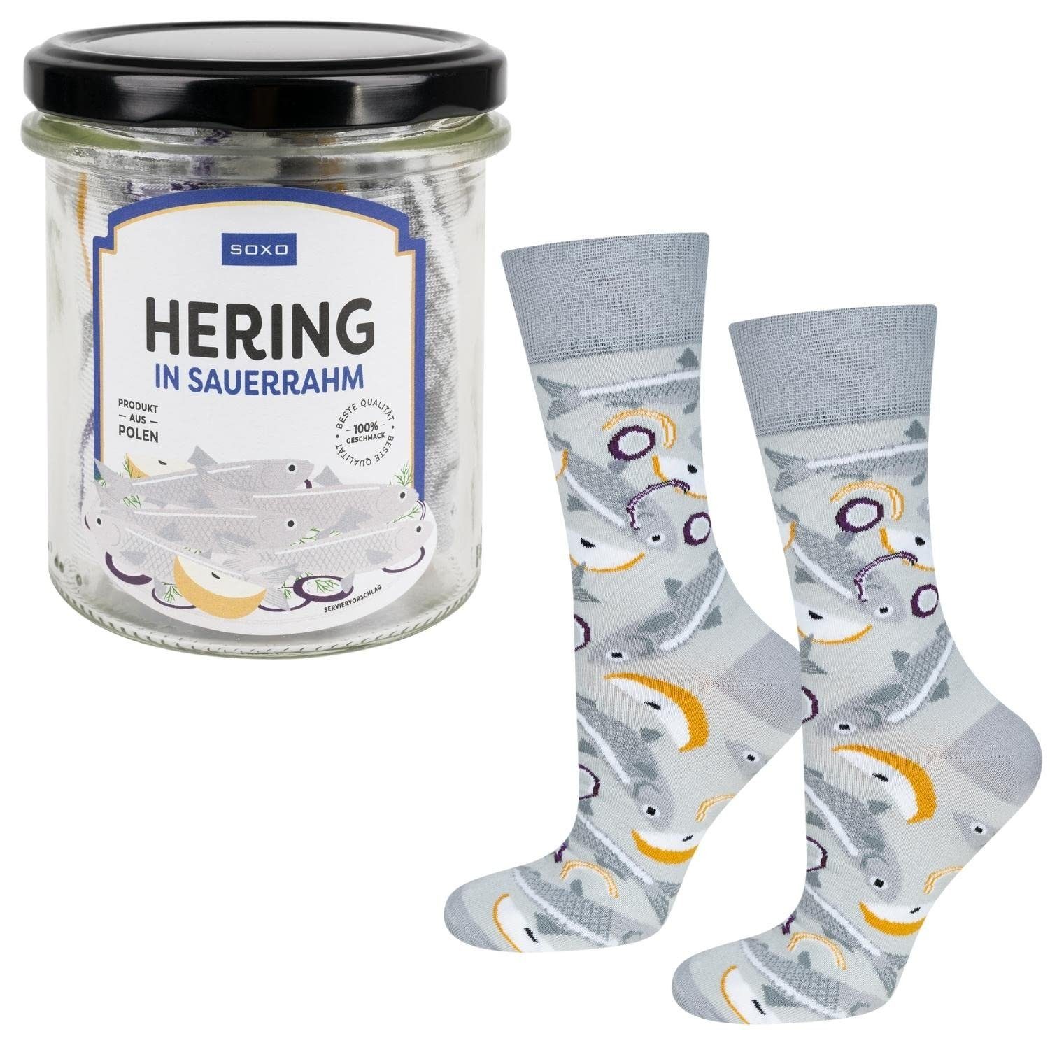 Soxo Socken Geschenke Für Männer (Glas, 1-Paar, 1 Paar) Lustige Socken Damen Funny Socks In Einem Glas 2 Größen Grau