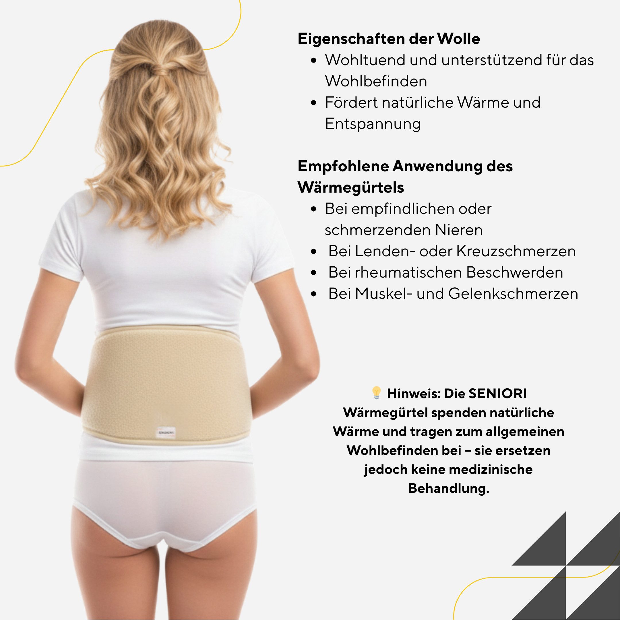 Seniori Nierengurt Nierenwärmer mit 60 % Wolle XS- 3XL Wärmegürtel für Rücken & Nieren, Nierengurt_S
