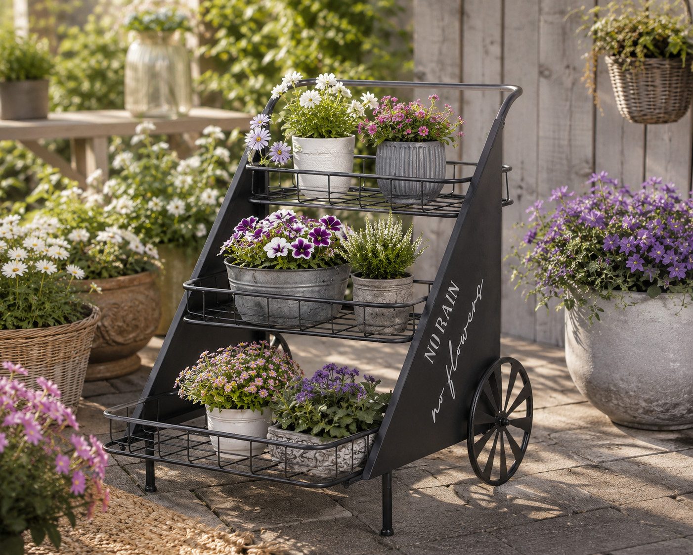MF Blumentisch Blumentreppe Bayou aus Metall in Schwarz für Garten und Terrasse (1-St)