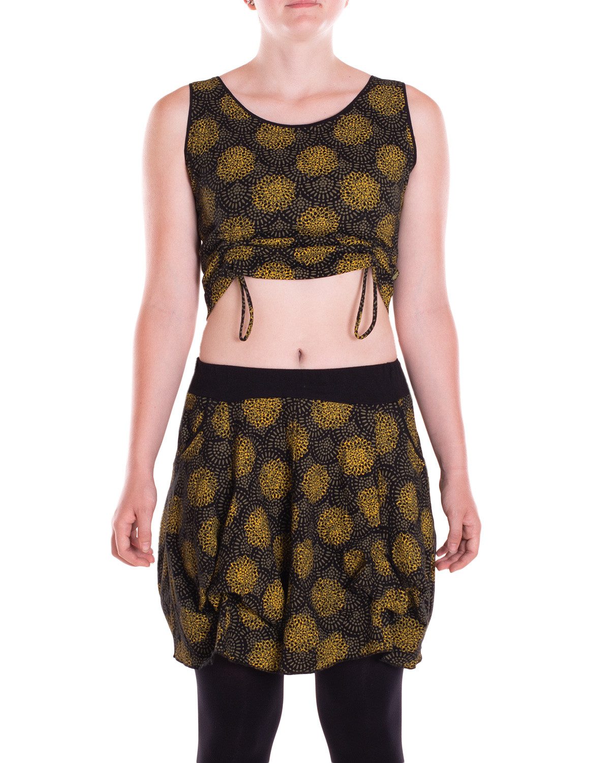 Vishes Shirttop Damen Set Crop Top und Ballonrock Mandala Print Ethno Alternative Mode, Boho, Hippie, Ethno, Festival