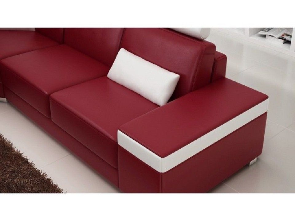 JVmoebel Ecksofa, L-Form Ecksofa Sitz Sofa Ledersofa Wohnlandschaft Couch Couch Rot/Weiß Polster